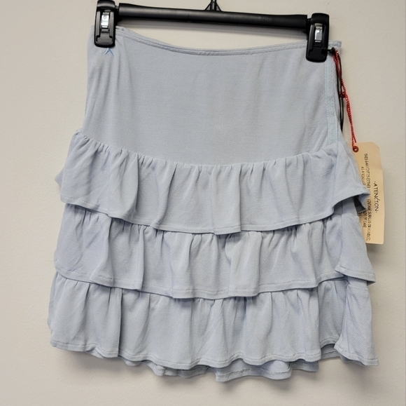 Da-Nang Surplus Vintage ruffled Skirt 100% Silk light blue S - Picture 2 of 8